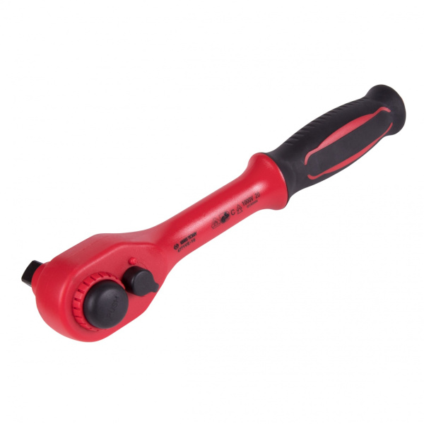 Трещотка диэлектрическая KING TONY 4771VE-10, 1/2", 250 мм, 24 зубца, флажковая с кнопкой и фиксатором