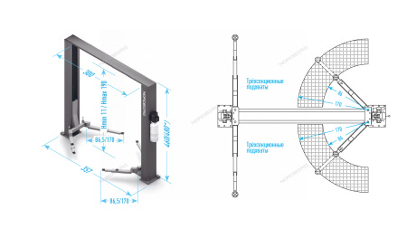 Подъемник 380V двухстоечный 5т с верхней синхронизацией синий NORDBERG N4122H1M-5B