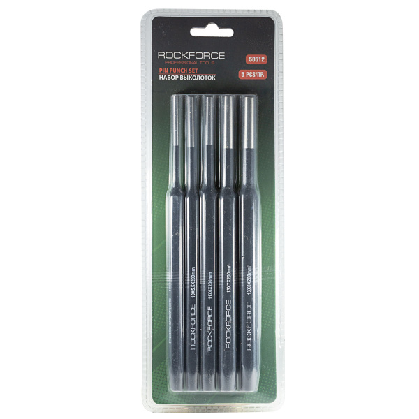 Набор выколоток удлиненных, 5пр. (4х200мм, 5.5х200мм, 6х200мм, 7х200мм, 8х200мм)в блистере