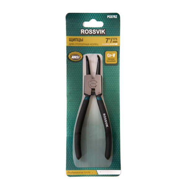 Щипцы для стопорных колец ROSSVIK PC07RZ (7", разжим загнутый)