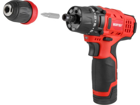 Аккум. дрель-шуруповерт WORTEX BD 1215 LiSET в чем. + 2 насадки, 12 В, 30 Н*м, 2х1.5 А*ч, БЗП 10 мм