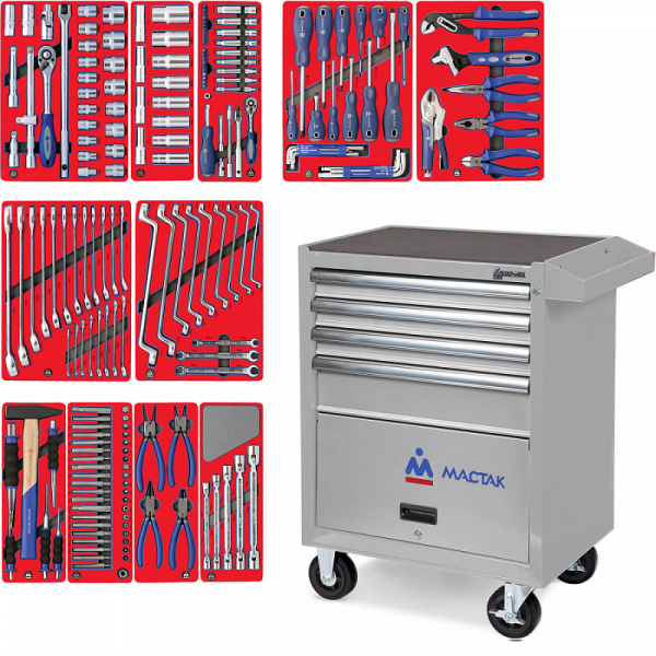 Инструментальная тележка с набором инструментов МАСТАК "МАСТЕР" 52-04205G, 205 предметов