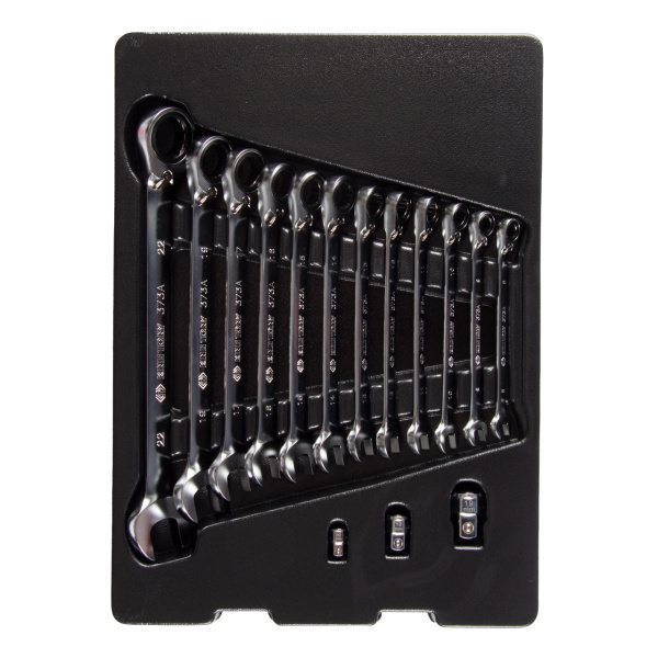 Набор комбинированных ключей с трещоткой ложемент 15 предметов KING TONY 9-102A15MR