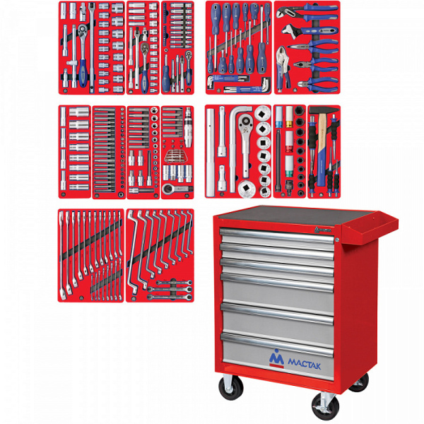 Инструментальная тележка с набором инструментов "ПРОФИ" 299 предметов МАСТАК 52-06299R