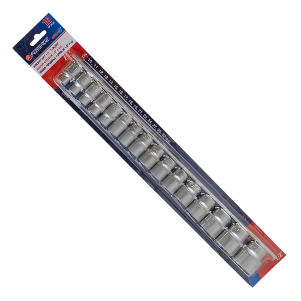 Набор головок 16пр. 1/2''6гр.(10-19,21,22,24,27,30,32мм), на планке