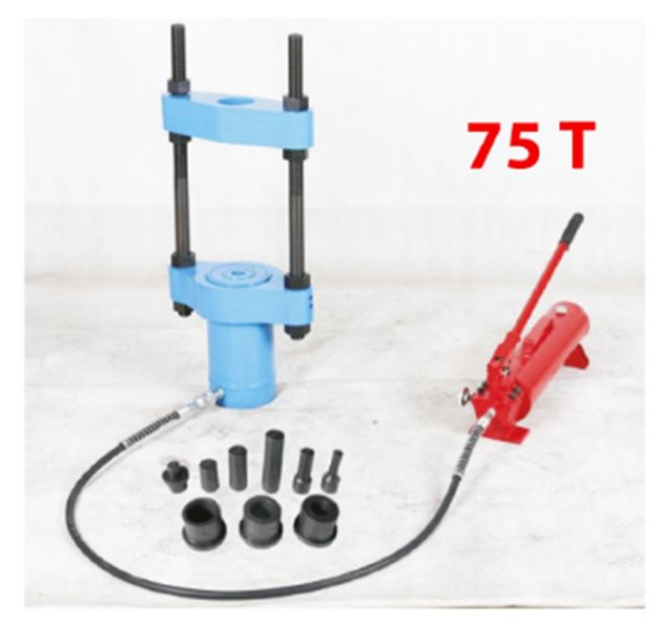 Выпресовщик шкворней гидравлический 75т(ход поршня-125мм,Ø шкворня-80мм,max ширина балки-187мм, масло 2.2л, t-10°+50°C)