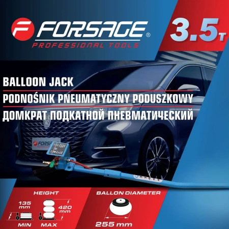 Домкрат подкатной пневматический 3,5т(6-12bar, h min 135мм, h max 420мм, 3 подушки, Ø270мм)