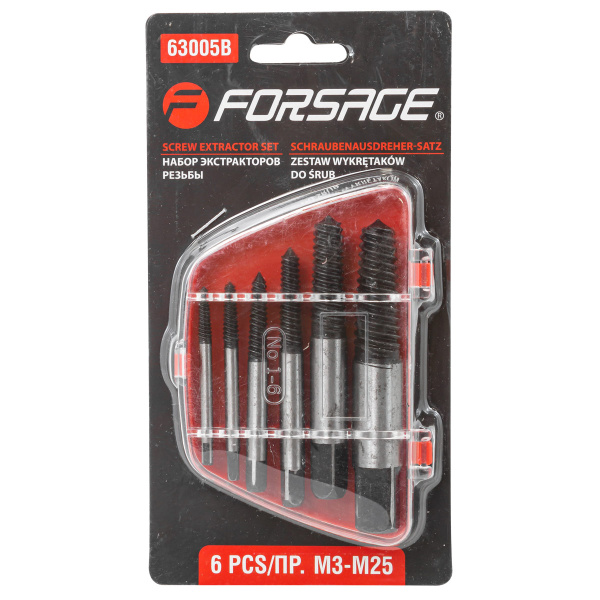 Набор экстракторов резьбы 6пр.(М3-М18, Ø:3-6мм, 6-8мм, 8-11мм, 11-14мм, 14-18мм, ''мелкий шаг''), в пластиковом футляре