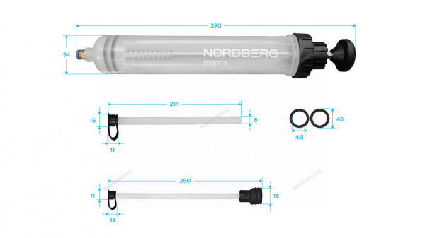 Шприц для заливки масла пластиковый с комплектом насадок NORDBERG NO1550 (500 мл)
