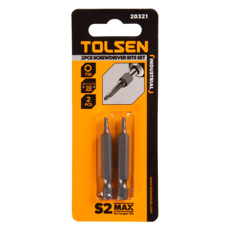 Набор вставок (бит) торцевых 1/4" Torx T10 50 мм 2 предмета TOLSEN TT20321