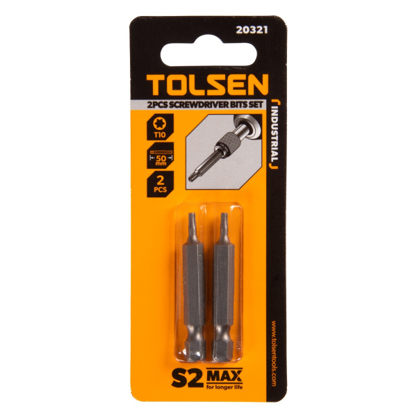 Набор вставок (бит) торцевых 1/4" Torx T10 50 мм 2 предмета TOLSEN TT20321