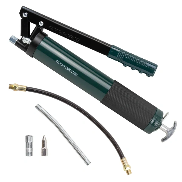 Шприц для нагнетания густой смазки ручной 600мл в комплекте с жестким(L-170мм) и гибким(L-330мм) наконечником (1шток,''под закладку'')