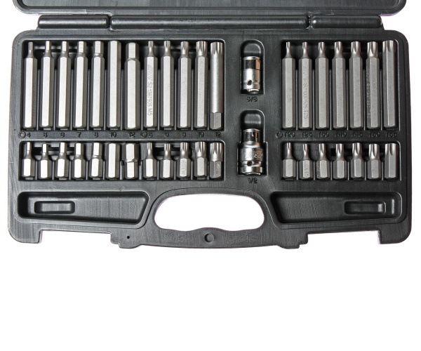 Набор бит SPLINE, TORX, HEX с держателем JTC 3965 (1/2", 3/8", 40 предметов в кейсе)