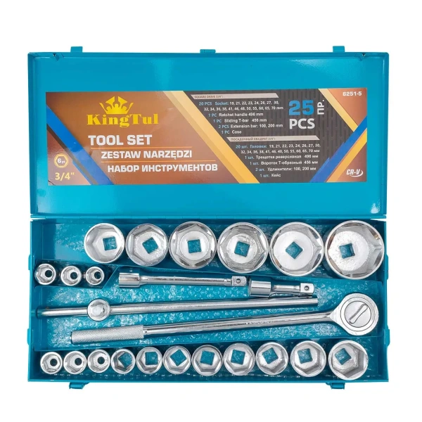 Набор инструментов 25пр. 3/4''(6гр.) (19,21,22,23,24,26,27,30,32,34,36,38,41,46,48,50,55,60,65,70мм) в металл.кейсе