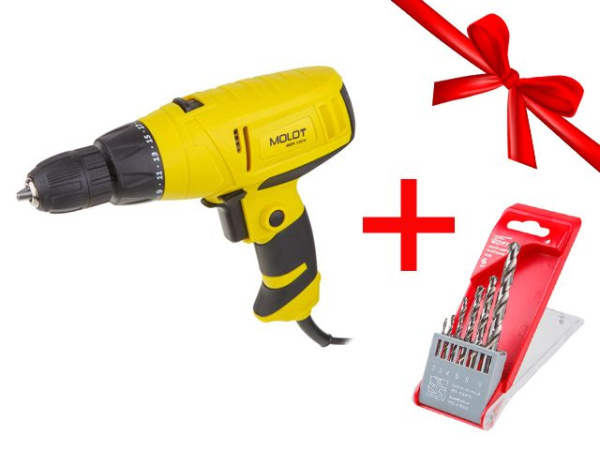 Дрель-шуруповерт MOLOT MDR 1024 в кор.+ АКЦИЯ! Набор сверл по мет. WORTEX в подарок! (Набор сверл по мет. 6шт (2-3-4-5-6-8 мм) HSS WORTEX в подарок!)