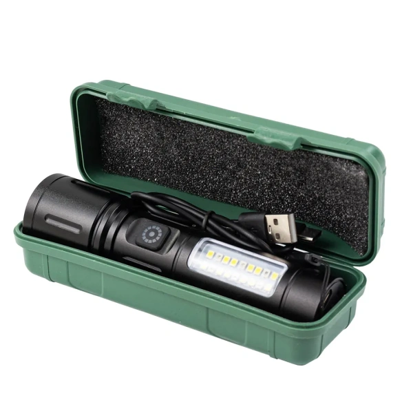 Фонарь ручной аккумуляторный (6 режимов работы, аккум. 1200мАч, время работы 2-4ч, время зар. 3ч, алюм. корпус) в пластиковом кейсе