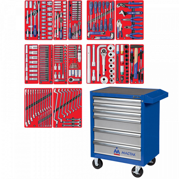 Инструментальная тележка с набором инструментов "ПРОФИ" 299 предметов МАСТАК 52-06299B
