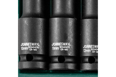 Набор головок торцевых ударных глубоких JONNESWAY S03AD4111S (1/2";DR 10-24 мм, 11 предметов)
