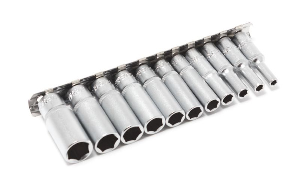 Набор головок глубоких 11пр. 1/4''6гр.(4,5,5.5,6-13мм), на планке