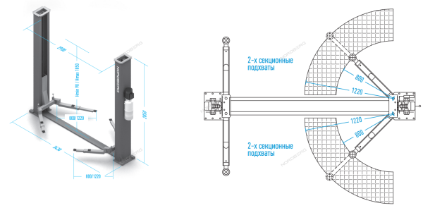 Подъемник двухстоечный NORDBERG N4123A-4,5T-E-380V с электростопорами