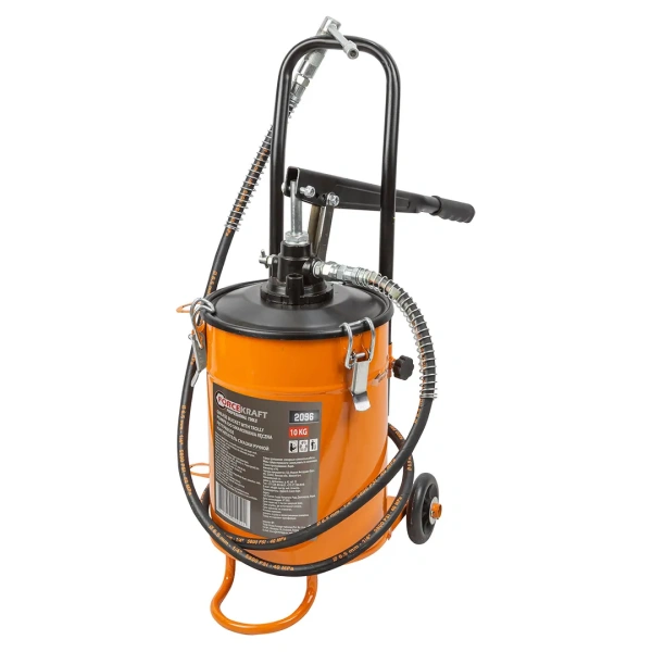 Нагнетатель смазки ручной, 10 кг (длина шланга 2.1 м, рабоч. давление до 5000 psi, рабоч. темп. -10+50 °C, произв-сть 5-7 г/ход, Ø емкости 228 мм)