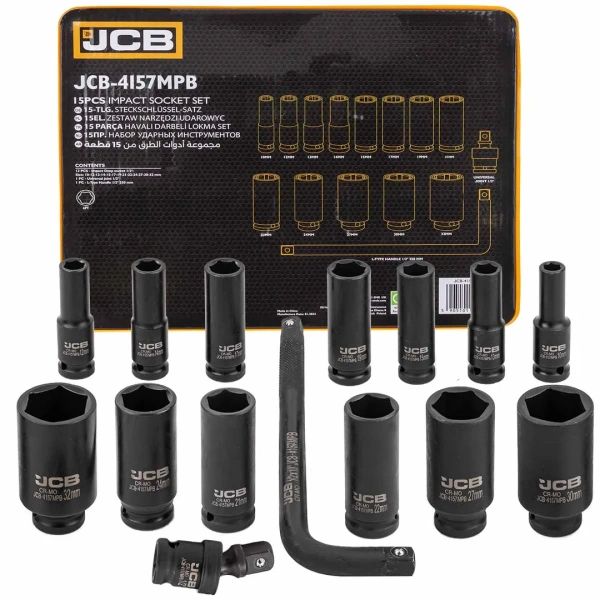 Набор головок ударных глубоких 6-гр. 1/2'',15пр. (10-32мм, вороток Г-обр., кардан) в ложементе