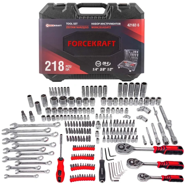 Набор инструментов 218пр. 1/4'',3/8'',1/2''(6гр.)(4-32мм)