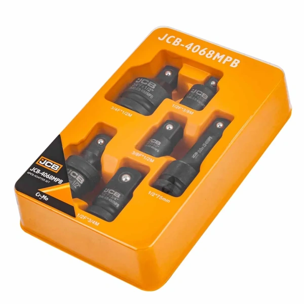 Набор адаптеров ударных 6пр(3/8''(F)x1/2''(M),1/2''(F)x3/8''(M),1/2''(F)x3/4''(M),3/4''(F)x1/2''(M),удлинитель 125мм, кардан 1/2''),в ложементе