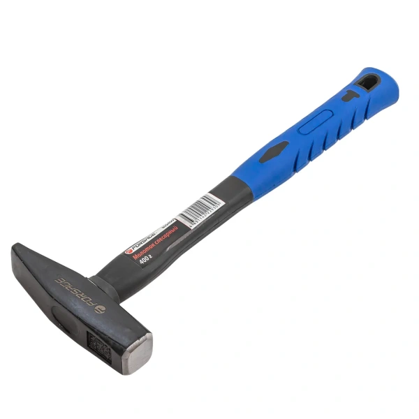 Молоток слесарный с фиберглассовой ручкой и резиновой противоскользящей накладкой (400г)