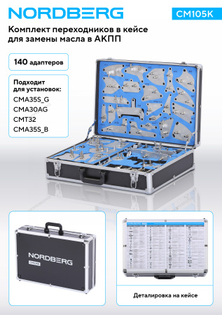 Комплект переходников в кейсе для замены масла в АКПП NORDBERG CM105K