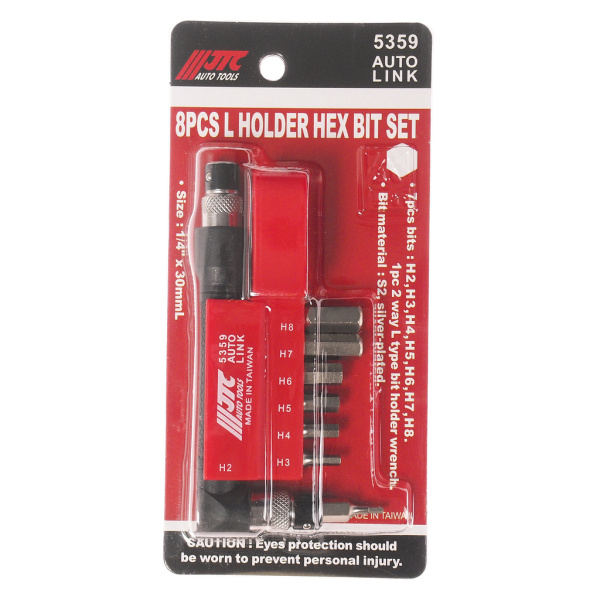Набор бит 6-ти гранных с Г-образным держателем JTC 5359 (1/4", HEX, H2-8 мм, 8 предметов)