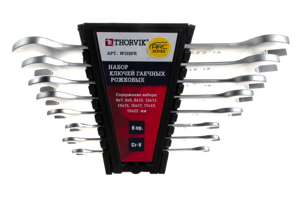 Набор ключей рожковых на пластиковом держателе Thorvik W1S8PR, 6-22 мм, 8 предметов