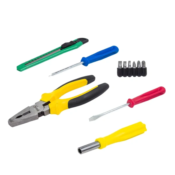 Набор инструментов 11пр.(биты:PH1,2,3,SL4,5,6мм,отвертка-битодержатель 120мм,отвертки:PH0х65мм,SL3х65мм,нож канцелярский,плоскогубцы 165мм),в блистере