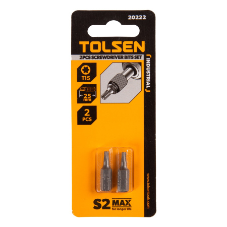 Набор вставок (бит) торцевых 1/4" Torx T15 25 мм 2 предмета TOLSEN TT20222