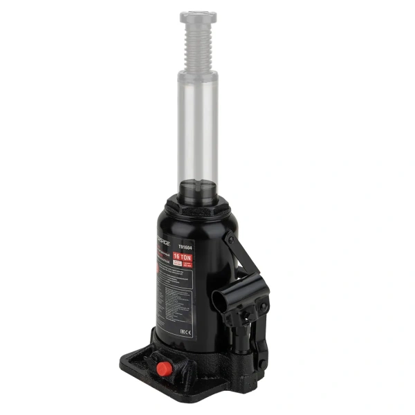 Домкрат гидравлический бутылочный, 16т (с предохранительным клапаном, минимальная высота: 205 мм, ход штока: 125 мм, ход винта: 60 мм, максимальная вы