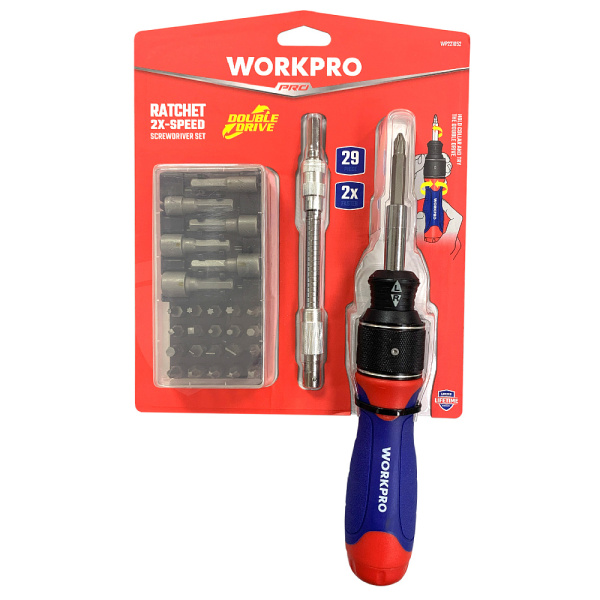 Отвертка 2X DRIVE с трещоткой (29 предметов) WP221052 WORKPRO Отвертка 2X DRIVE с трещоткой (29 предметов) WP221052 WORKPRO