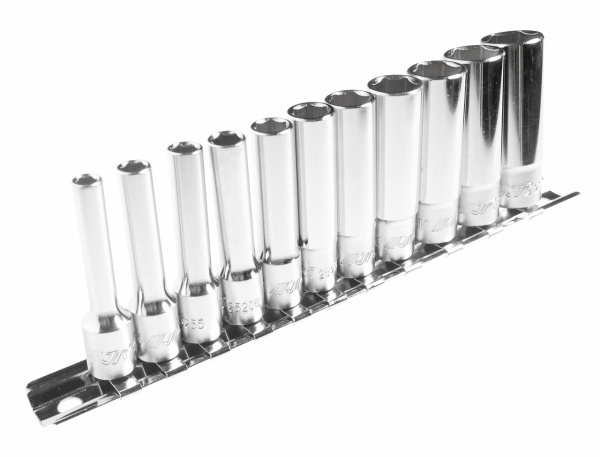 Набор головок торцевых 6-ти гранных глубоких JTC H211M (1/4", 4-13 мм, L=50 мм, 11 предметов)