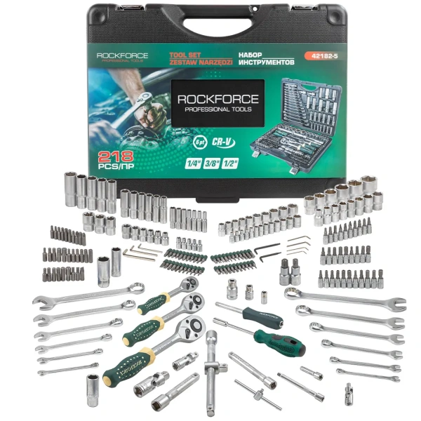 Набор инструментов 218пр. 1/4'',3/8'',1/2''(6гр.)(4-32мм)