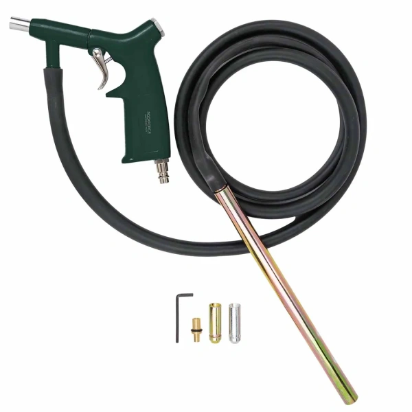 Пневмопистолет пескоструйный шлангового типа (3 сменных сопла, вход 1/4'', шланг 1.8м, расход воздуха 180л/мин, давление 6бар) в блистере