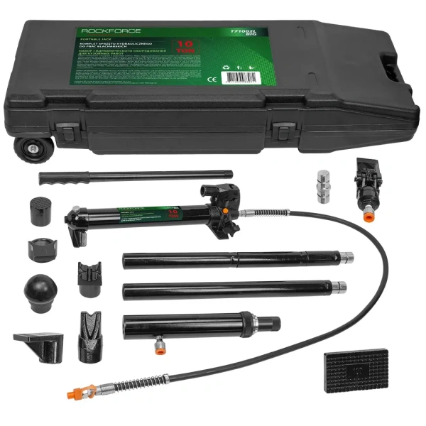 Набор гидравлического оборудования для кузовных работ 10т.(насос, цилиндр + комплект удлинителей и надставок), в кейсе на колесах