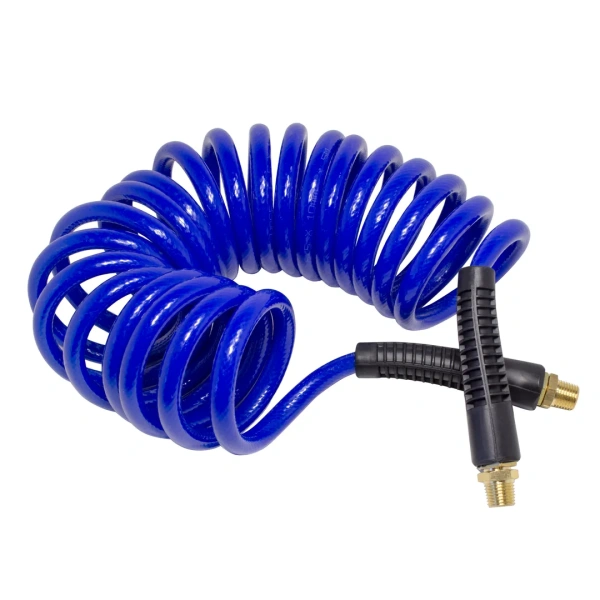 Шланг витой полиуретановый 6.5 х 10мм х 5м с резьбовыми наконечниками 1/4''(для воздуха)