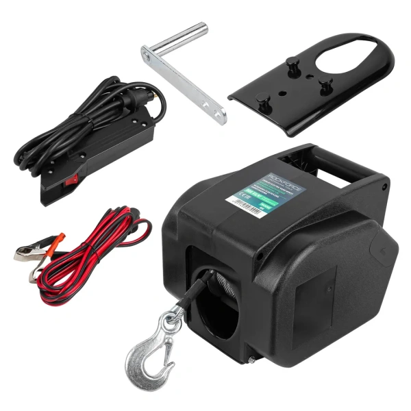 Лебедка электрическая автомобильная 12В, 300W, 900кг (крепление за ''фаркоп'', стальной трос-10м) Лебедка электрическая автомобильная 12В, 300W, 900кг (крепление за ''фаркоп'', стальной трос-10м)