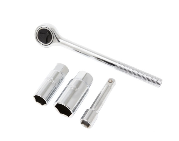 Набор инструментов для свечей зажигания 4 пр.(3/8'', 16мм, 21мм, удлинитель-75мм, трещотка-180мм), в блистере