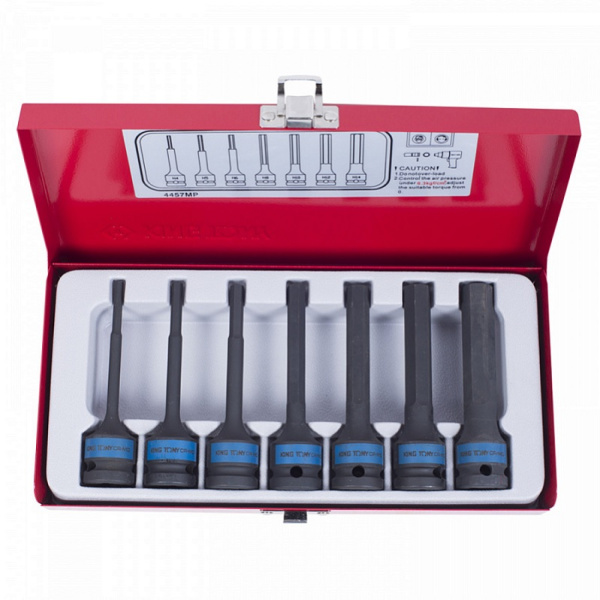 Набор ударных торцевых насадок KING TONY 4457MP, 1/2", HEX, 4-14 мм, L = 100 мм, 7 предметов