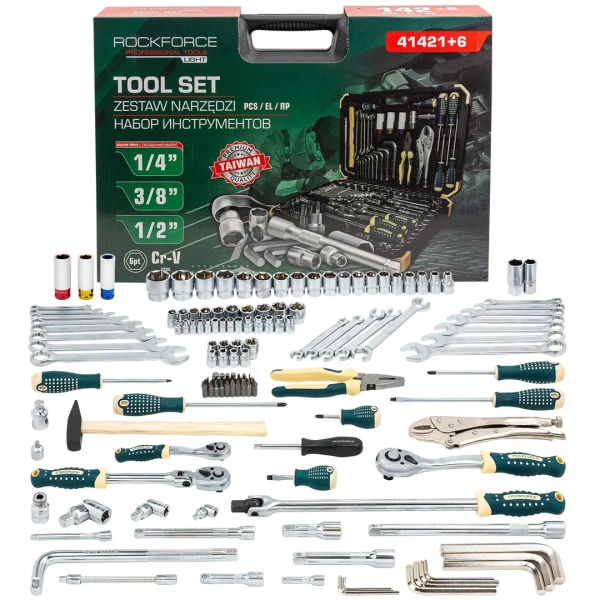 Набор инструментов 142+6пр. 1/4'', 3/8'', 1/2''(6гр.)