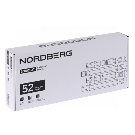 Набор бит NORDBERG 308052T в ложементе для тележки, (52 предмета)