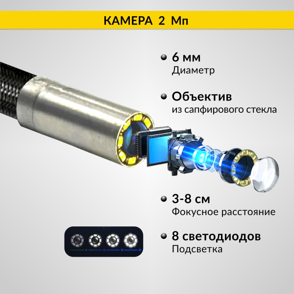 Видеоэндоскоп управляемый  iCartool IC-V200C (экран 5", 2 Мп, 1920x1080, 1 м, 6 мм, 360°)