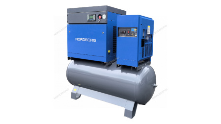 Компрессор винтовой NORDBERG NCB10RD (7,5 кВт, 10 бар, 960 л/мин, ресивер 350 л, IP23, осушитель)