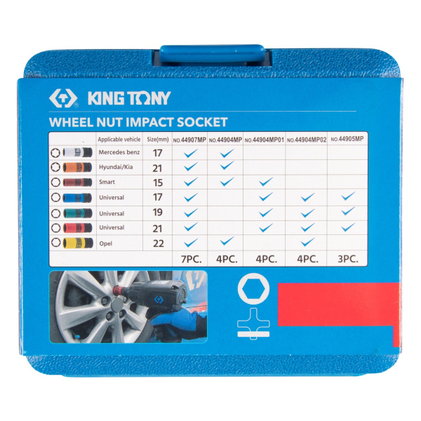 Набор ударных глубоких торцевых головок 1/2" шестигранные 17, 19, 21 мм KING TONY 44905MP