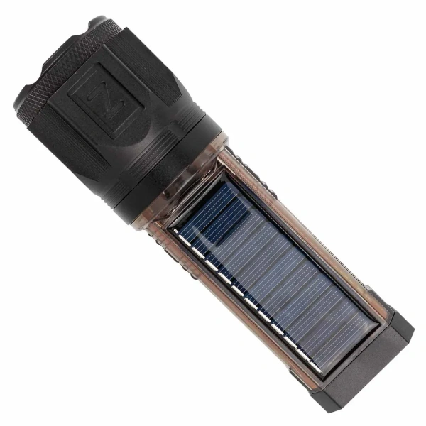 Фонарь ручной аккумуляторный с солнечной панелью (6 режимов работы, аккум. 1800мАч, 15Вт, время работы 2-6ч, время зар. 4ч, max расстояние 2000м)